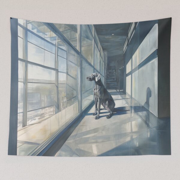 Item preview, A striking Weimaraner posed in a modern interior, Dogs in Motion designed and sold by CDC40.