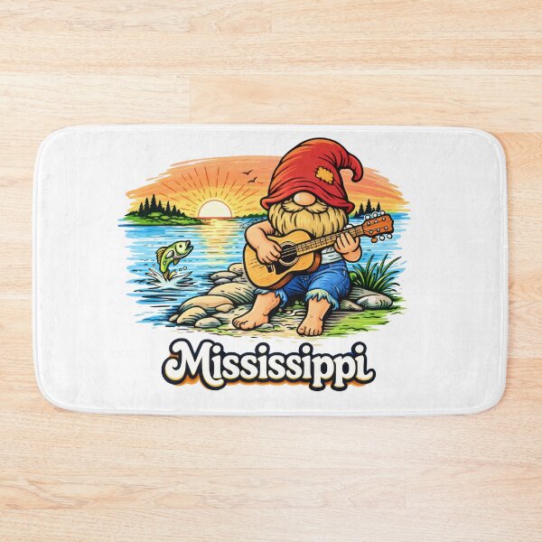 Item preview, Gnome Playing Guitar by the Mississippi River at Sunset designed and sold by Moriarty's Digital Visions.
