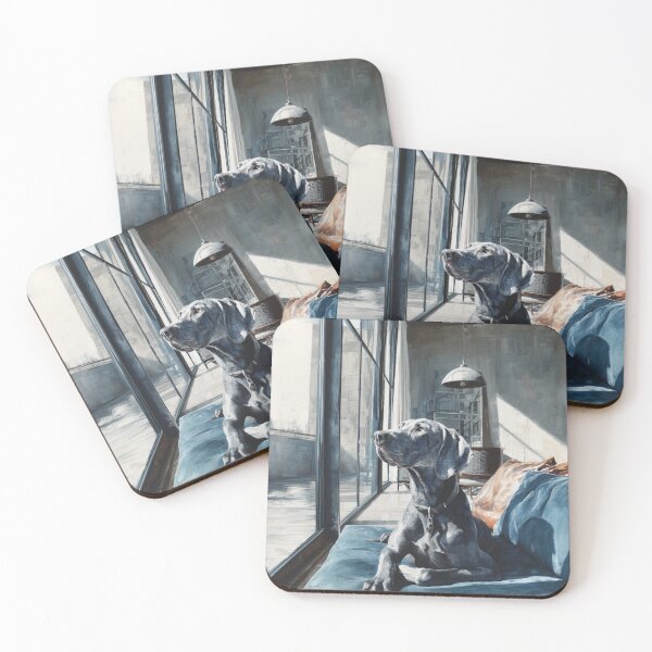 Item preview, A striking Weimaraner posed in a modern interior, Dogs in Motion designed and sold by CDC40.