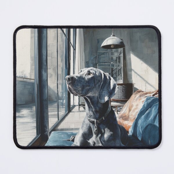Item preview, A striking Weimaraner posed in a modern interior, Dogs in Motion designed and sold by CDC40.