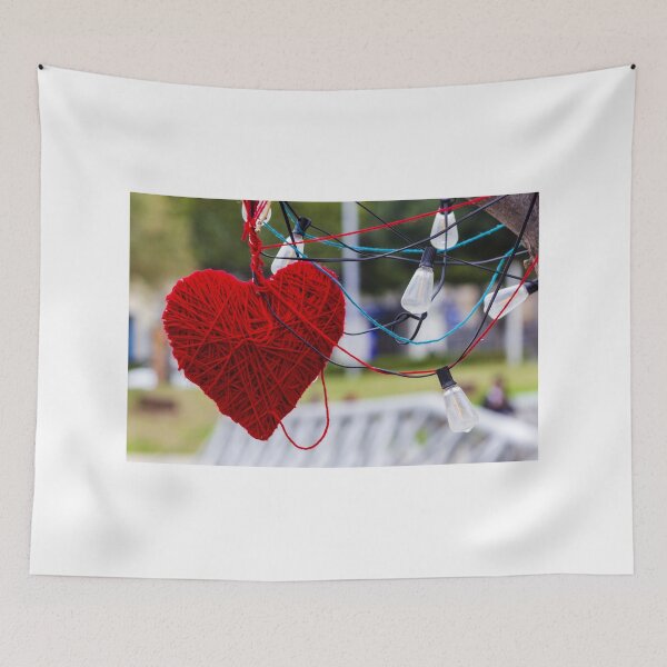 Item preview, Red Yarn Heart With String Lights Outdoors, Warm Romantic Decor for Valentine’s Day designed and sold by Nmallia.