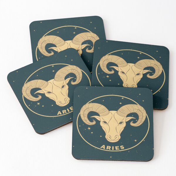 Item preview, Golden Aries Ram Head | Celestial Starry Zodiac Art designed and sold by Midnight Veil Designs.