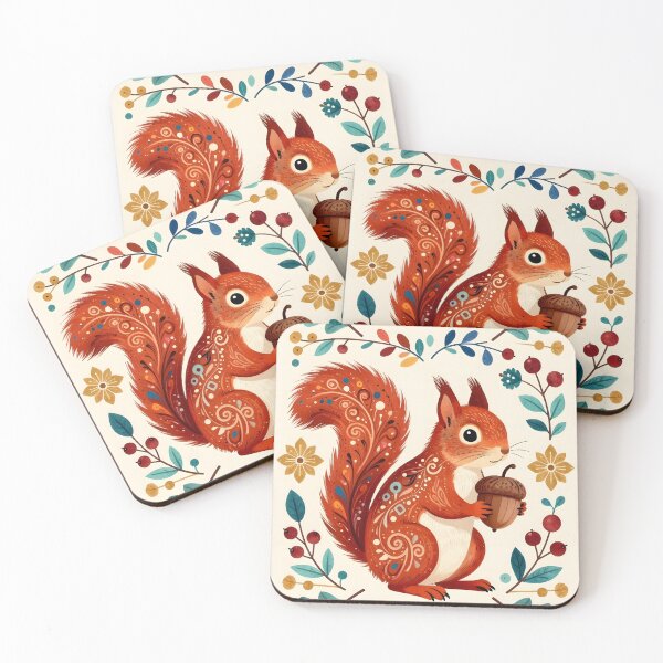 Item preview, Autumn Squirrel with Acorn, Cottagecore, Folk Art  designed and sold by MililineArt.