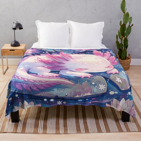 Item preview, Kawaii Pink Axolotl Sleeping in Magical Moonlit Lotus Pond designed and sold by AshiraCreations.