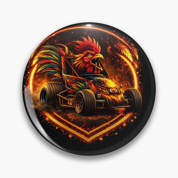 Item preview, Flaming Rooster Racing Kart Badge – Neon Heart Crest designed and sold by MACodDesigns.