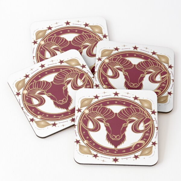 Item preview, Luxurious Aries Ram Emblem | Red and Gold Celestial Zodiac designed and sold by Midnight Veil Designs.