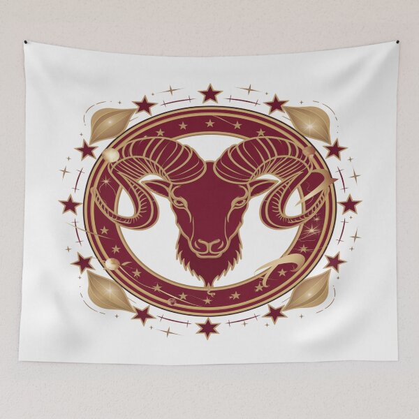 Item preview, Luxurious Aries Ram Emblem | Red and Gold Celestial Zodiac designed and sold by Midnight Veil Designs.
