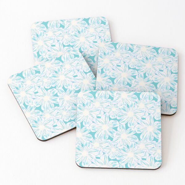 Item preview, Expressive Stylised Painterly Florals Turquoise White  designed and sold by thecolorbirdie.