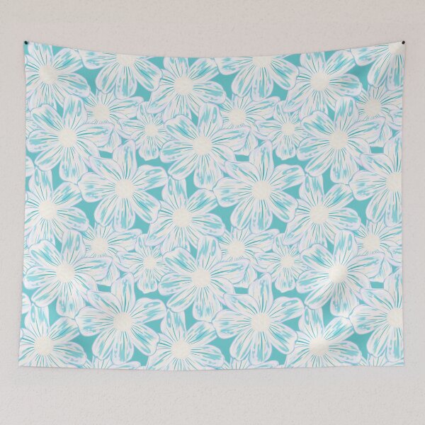 Item preview, Expressive Stylised Painterly Florals Turquoise White  designed and sold by thecolorbirdie.