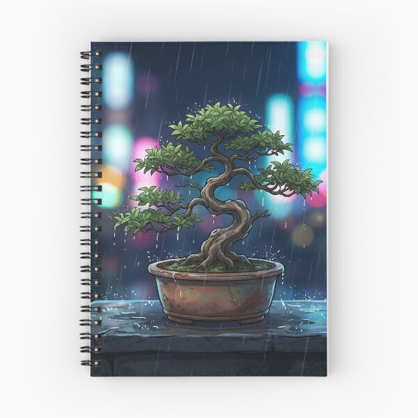 Artikelvorschau, Bonsai-Baum in regnerischer Cyberpunk-Stadt entworfen und verkauft von Neural Dream.