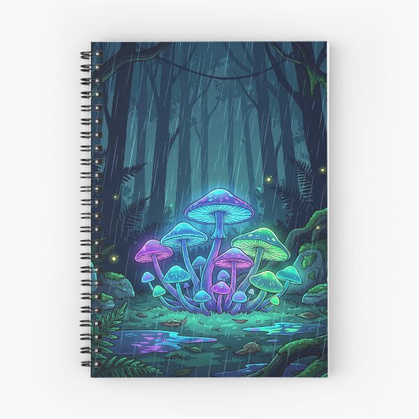 Item preview, Glowing Neon Mushrooms in Dark Enchanted Forest designed and sold by Neural Dream.
