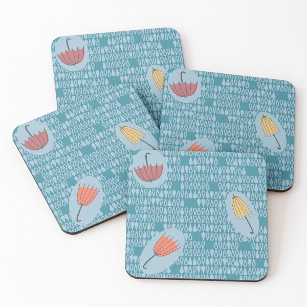 Item preview, Umbrellas in the rain (teal) designed and sold by BogbeanDesigns.
