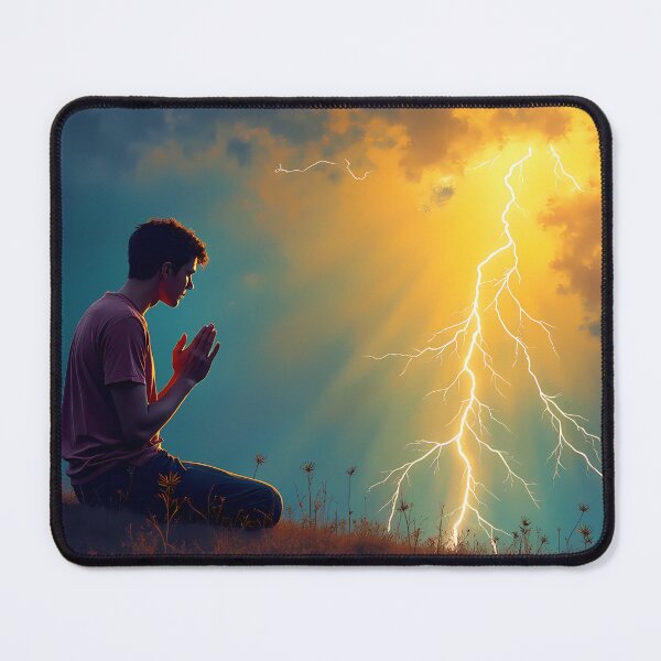 Item preview, Praying Young Man with Lightning Strike Night Sky designed and sold by Pastor Reeves Studio.