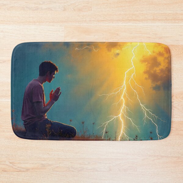 Item preview, Praying Young Man with Lightning Strike Night Sky designed and sold by Pastor Reeves Studio.