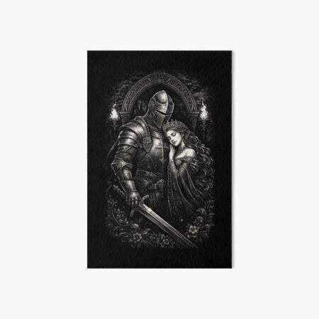 Knight in shining armour with his princess. Digital art. Art Board Print