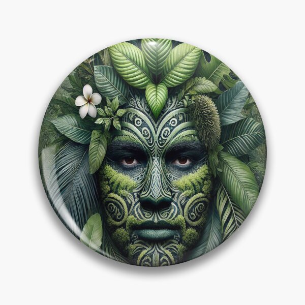 Item preview, Polynesian Forest Spirit — Tribal Deity Mask Emerging from Jungle Foliage designed and sold by IronlineForge.