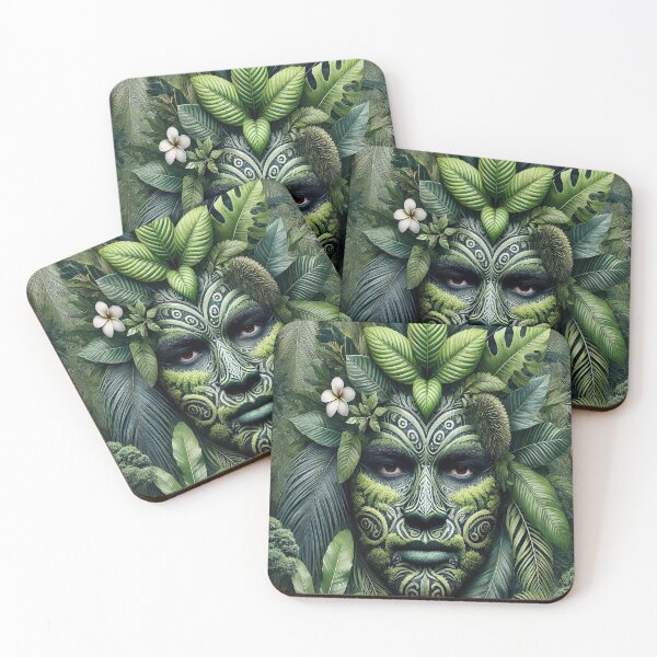 Item preview, Polynesian Forest Spirit — Tribal Deity Mask Emerging from Jungle Foliage designed and sold by IronlineForge.