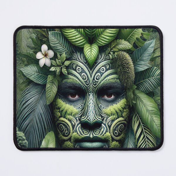 Item preview, Polynesian Forest Spirit — Tribal Deity Mask Emerging from Jungle Foliage designed and sold by IronlineForge.