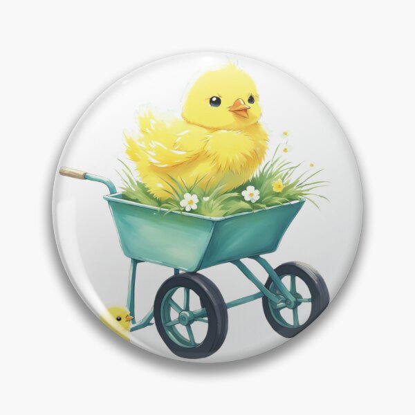 Item preview, Yellow Easter chick in green wheelbarrow with flowers designed and sold by Coolparrotgirl.