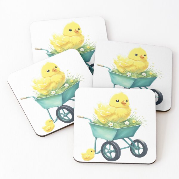 Item preview, Yellow Easter chick in green wheelbarrow with flowers designed and sold by Coolparrotgirl.