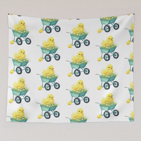 Item preview, Yellow Easter chick in green wheelbarrow with flowers designed and sold by Coolparrotgirl.