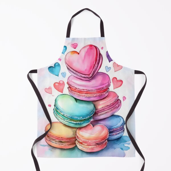 Item preview, A watercolor illustration of heart-shaped macarons in pastel colors, stacked against a white background with scattered hearts designed and sold by homydesign.