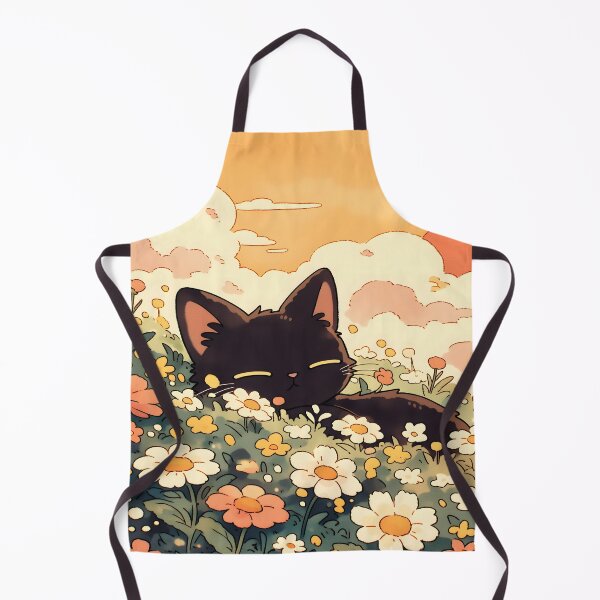 Item preview, Kawaii Black Cat Napping in Golden Wildflower Meadow at Sunset designed and sold by AshiraCreations.
