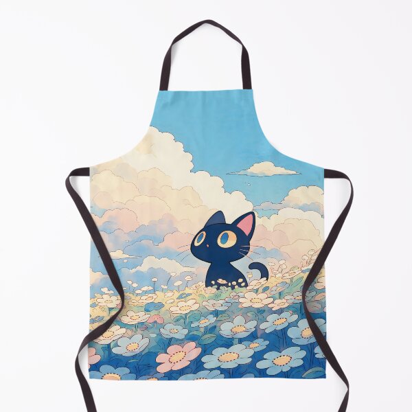 Item preview, Curious Black Cat in Blue and White Wildflower Meadow under Summer Clouds designed and sold by AshiraCreations.