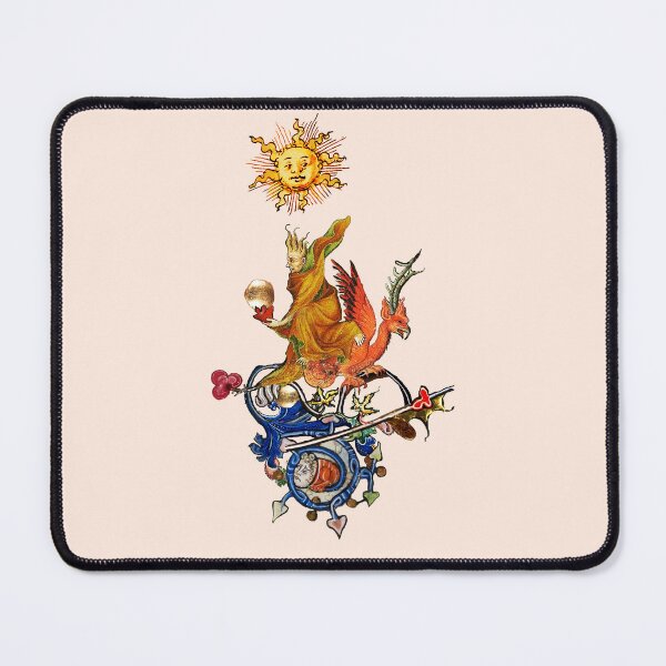 Item preview, WEIRD MEDIEVAL BESTIARY , ALCHEMIST ON THE RED DRAGON WITH SUN by Bulgan Lumini designed and sold by BulganLumini.