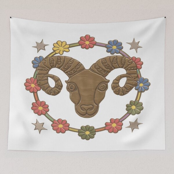 Item preview, Boho Floral Aries Ram | Rainbow Flower Wreath Zodiac Art designed and sold by Midnight Veil Designs.