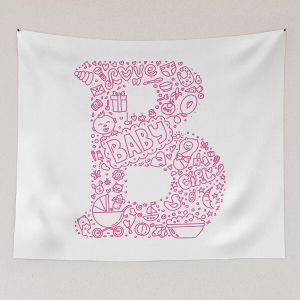 Item preview, Pink Letter B Baby Girl Doodle Line Art designed and sold by shpolka.