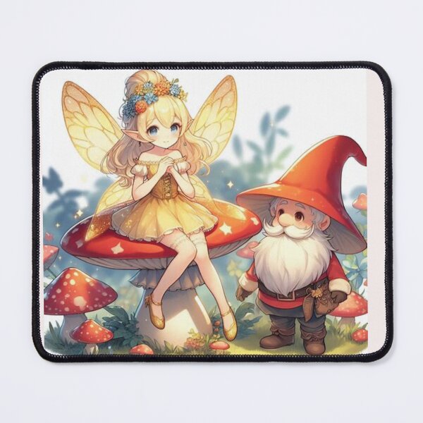 Item preview, Yellow blossom fairy on toadstool with gnome designed and sold by Zelda50.