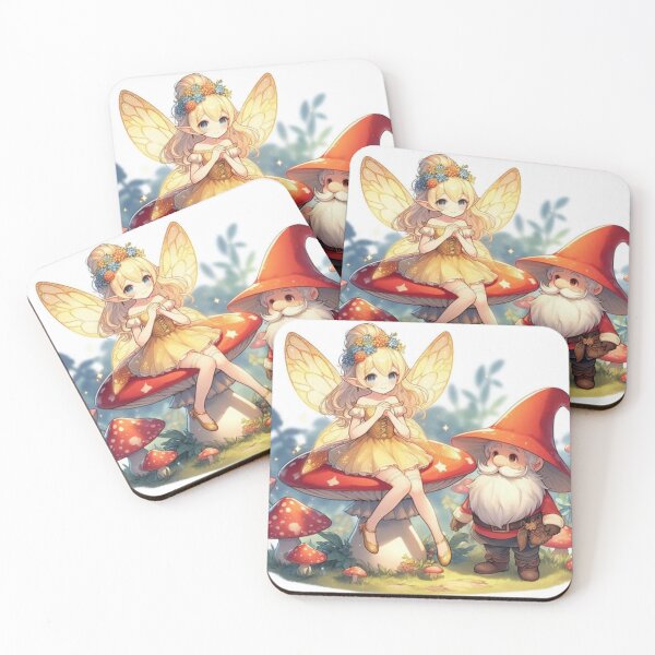 Item preview, Yellow blossom fairy on toadstool with gnome designed and sold by Zelda50.