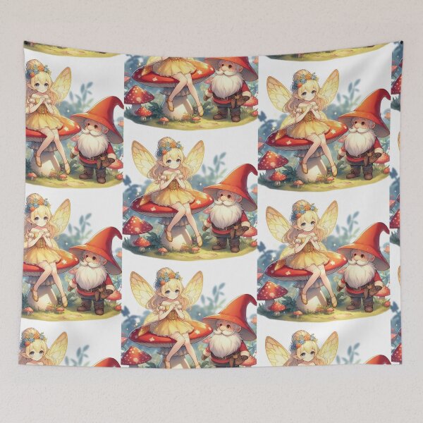 Item preview, Yellow blossom fairy on toadstool with gnome designed and sold by Zelda50.