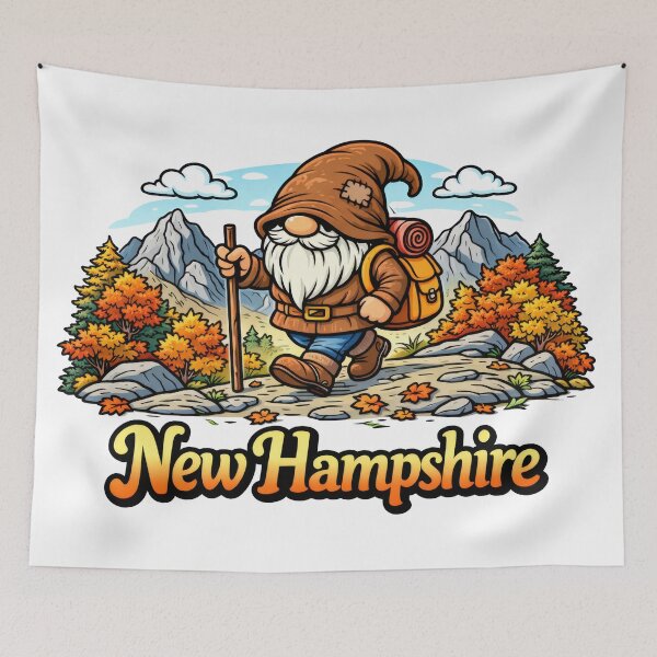 Item preview, Gnome Hiking in New Hampshire Mountains – Autumn Adventure Illustration designed and sold by Moriarty's Digital Visions.