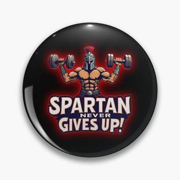 Item preview, Spartan Sports Motivational Warrior, With Red Combative Aura, Lifting Two Dumbbells and Screaming "SPARTAN NEVER GIVES UP!" designed and sold by Giulivo Store Graphic.