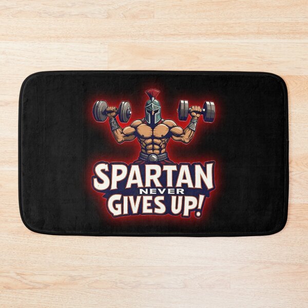 Item preview, Spartan Sports Motivational Warrior, With Red Combative Aura, Lifting Two Dumbbells and Screaming "SPARTAN NEVER GIVES UP!" designed and sold by Giulivo Store Graphic.