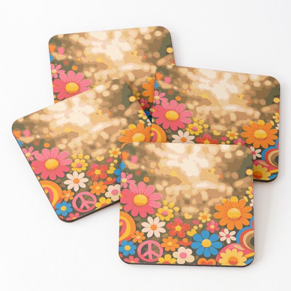Item preview, Retro Groovy 70s Boho Flower Peace Sign – Vintage Hippie Garden Pattern designed and sold by Far Out Goods.