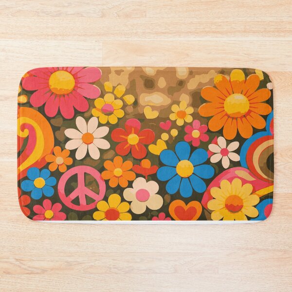 Item preview, Retro Groovy 70s Boho Flower Peace Sign – Vintage Hippie Garden Pattern designed and sold by Far Out Goods.