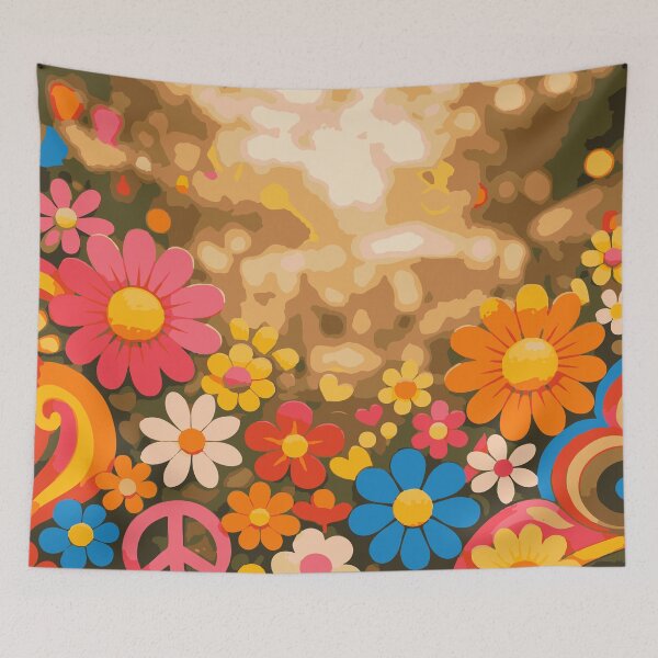 Item preview, Retro Groovy 70s Boho Flower Peace Sign – Vintage Hippie Garden Pattern designed and sold by Far Out Goods.
