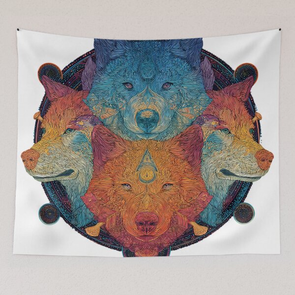 Item preview, Orange Red Blue Green Wolf Nature Design Colors designed and sold by ART ATTACK ZONE.
