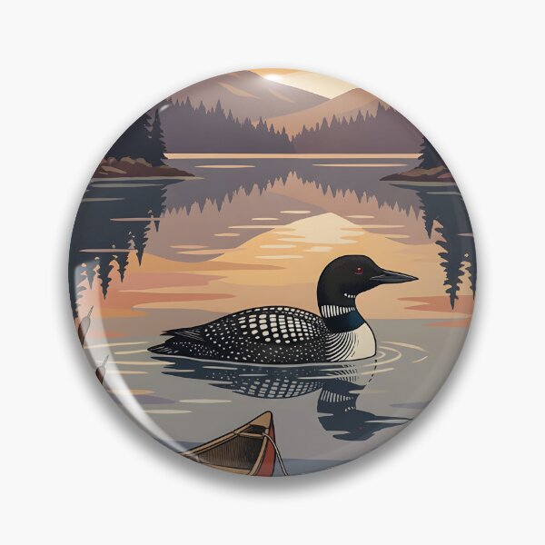 Item preview, Loon at dawn beside quiet lake Nova Scotia designed and sold by CoffeeinBloom.