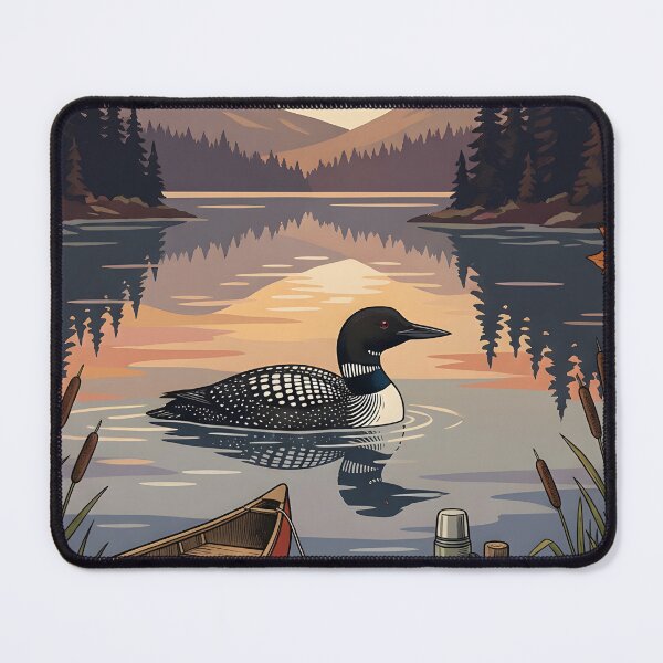 Item preview, Loon at dawn beside quiet lake Nova Scotia designed and sold by CoffeeinBloom.