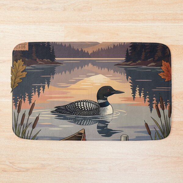 Item preview, Loon at dawn beside quiet lake Nova Scotia designed and sold by CoffeeinBloom.