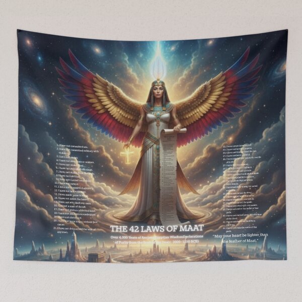 Item preview, Maat Goddess Wall Art – 42 Laws of Maat, Ancient Egyptian Spiritual Art, Cosmic Balance Illustration designed and sold by DesignByGeorgi.