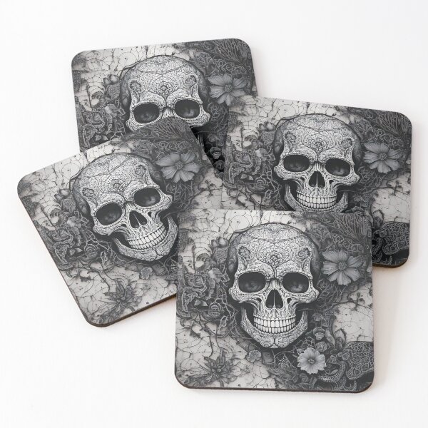 Item preview, Decorative Floral Skull, Monochrome Gothic Art designed and sold by Black Ink Visions.