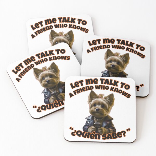 Item preview,  Yorkie Calling a Friend – ¿Quién Sabes? designed and sold by Nacho-A-Daddy Creations.