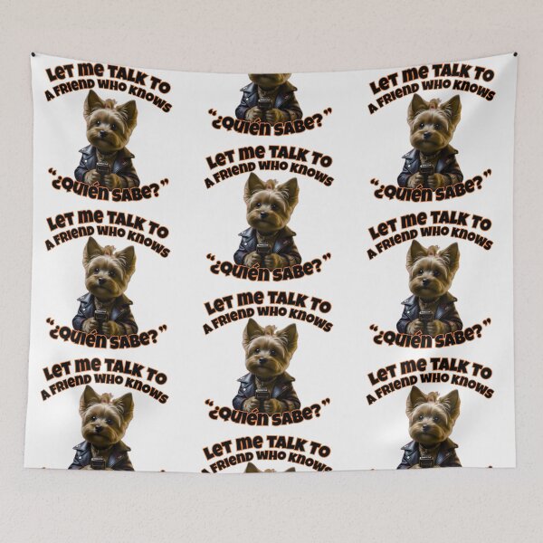 Item preview,  Yorkie Calling a Friend – ¿Quién Sabes? designed and sold by Nacho-A-Daddy Creations.