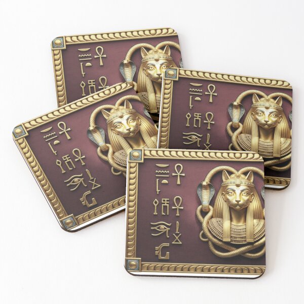 Item preview, Golden Bastet Goddess – Egyptian Symbols on a Gold Frame designed and sold by DesignByGeorgi.