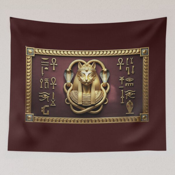 Item preview, Golden Bastet Goddess – Egyptian Symbols on a Gold Frame designed and sold by DesignByGeorgi.